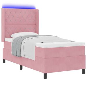 vidaXL Lit &agrave; ressorts avec matelas avec LED Rose 90 x 190 cm Velours