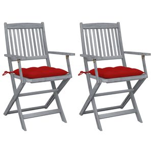 vidaXL Chaises pliantes (lot de 2) avec coussins, en bois d'acacia massif