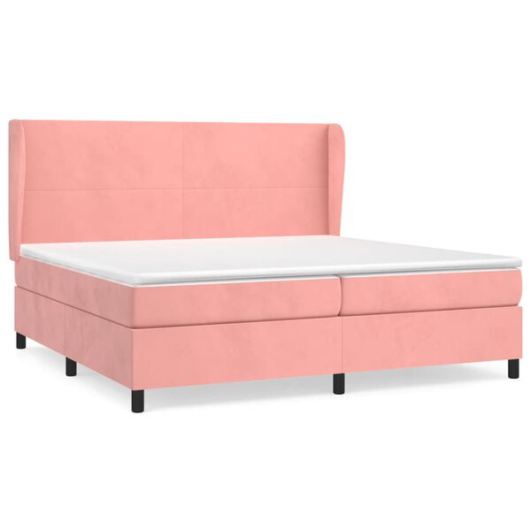 vidaXL Sommier &agrave; lattes de lit avec matelas Rose 200x200 cm Velours
