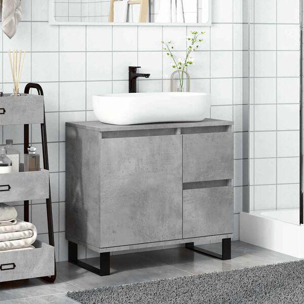 vidaXL Armoire de lavabo de salle de bain gris b&eacute;ton 65x33x60 cm