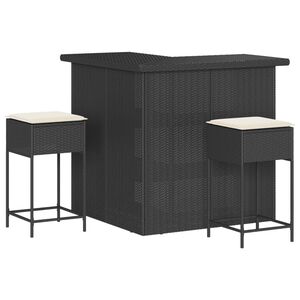 vidaXL Ensemble de bar de jardin 3 pcs avec coussins noir poly rotin
