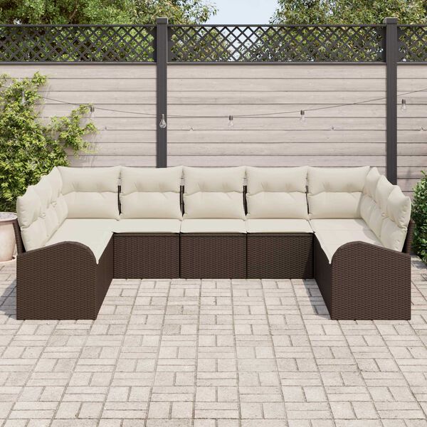 vidaXL Ensemble de canapé de jardin 9 pcs Marron et blanc Poly rotin