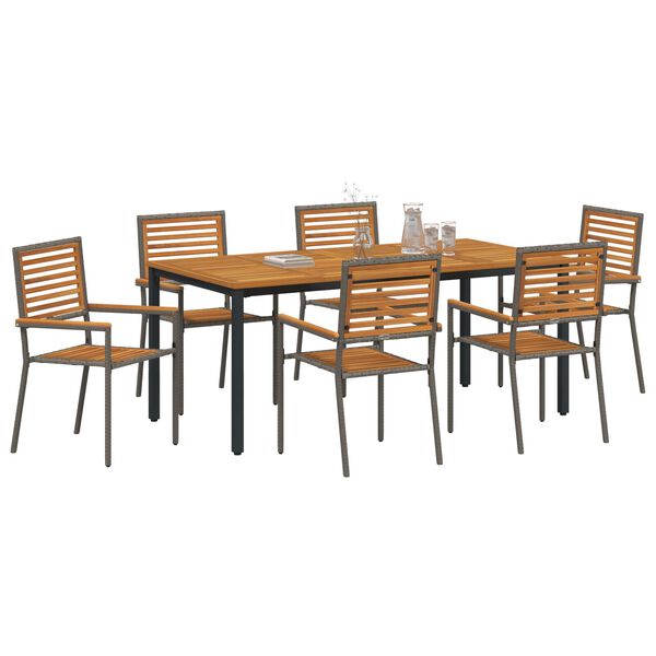 vidaXL Ensemble de salle &agrave; manger pour jardin 7 pcs Gris et marron
