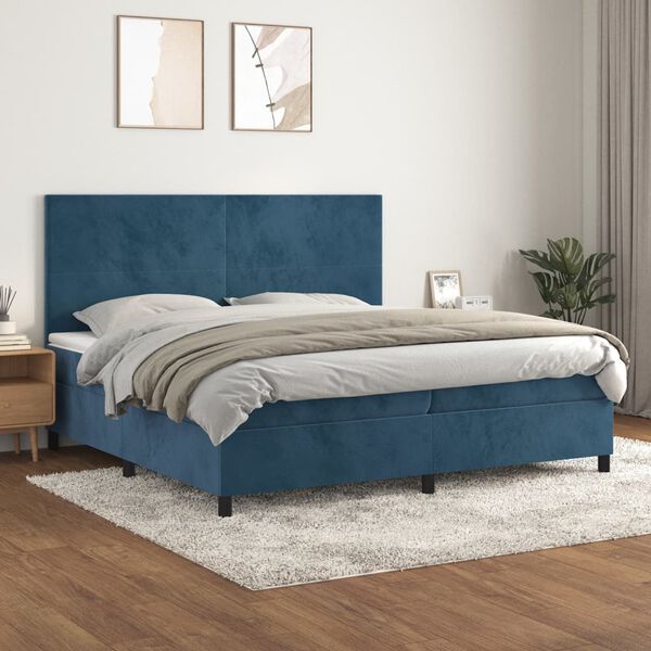 vidaXL Sommier &agrave; lattes de lit et matelas Bleu fonc&eacute; 200x200cm Velours