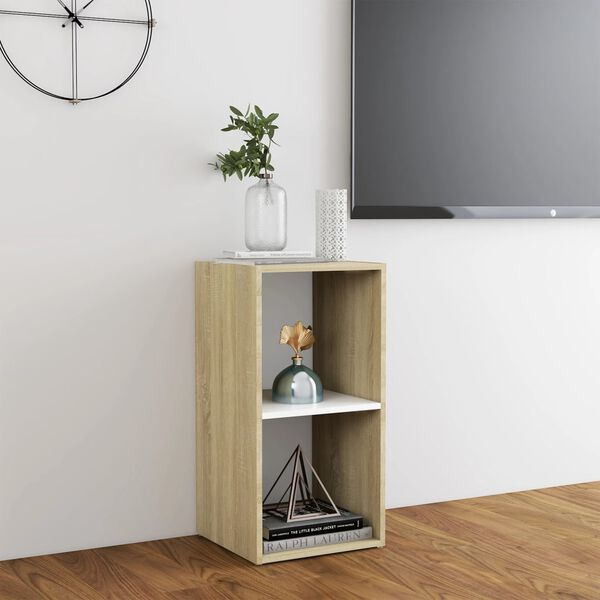 vidaXL Meuble TV blanc et ch&ecirc;ne sonoma 72x35x36,5 cm bois d&rsquo;ing&eacute;nierie