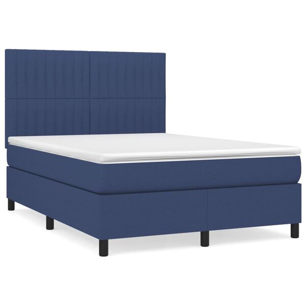 vidaXL Sommier &agrave; lattes de lit avec matelas Bleu 140x200 cm Tissu