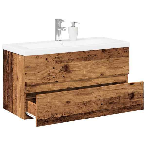 vidaXL Armoire lavabo avec bassin int&eacute;gr&eacute; vieux bois