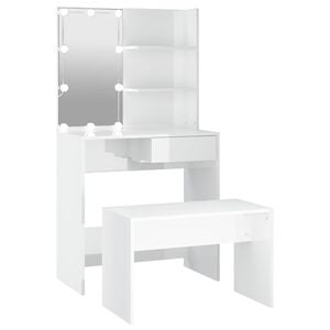 vidaXL Ensemble de coiffeuse avec LED Blanc brillant Bois d'ing&eacute;nierie