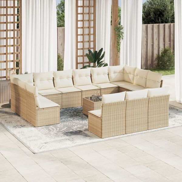 vidaXL Salon de jardin avec coussins 14 pcs beige r&eacute;sine tress&eacute;e