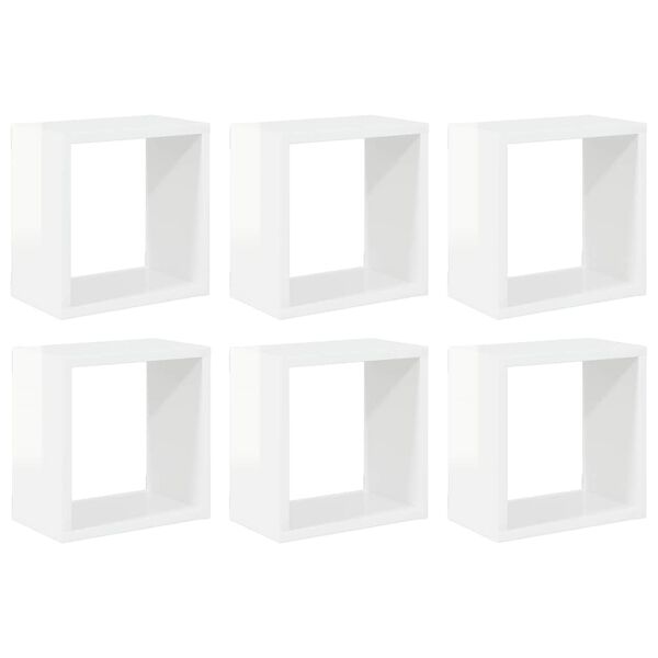vidaXL &Eacute;tag&egrave;res cube murales 6 pcs Blanc brillant 26x15x26 cm