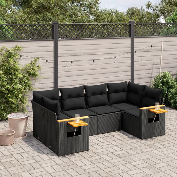 vidaXL Salon de jardin 6 pcs avec coussins noir r&eacute;sine tress&eacute;e