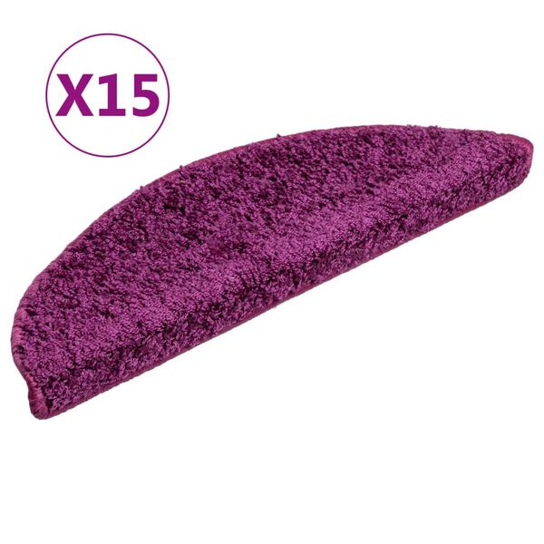 vidaXL Tapis d'escalier 15 pi&egrave;ces 56 x 17 x 3 cm Violet Demi-rond
