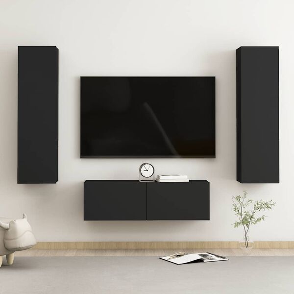 vidaXL Ensemble de meubles TV 3 pcs Noir Bois d'ing&eacute;nierie