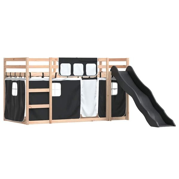 vidaXL Lit superpos&eacute; sans matelas avec toboggan blanc noir 90x190 cm