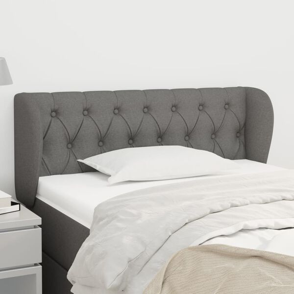 vidaXL T&ecirc;te de lit avec oreilles gris fonc&eacute; 103x23x78/88 cm tissu