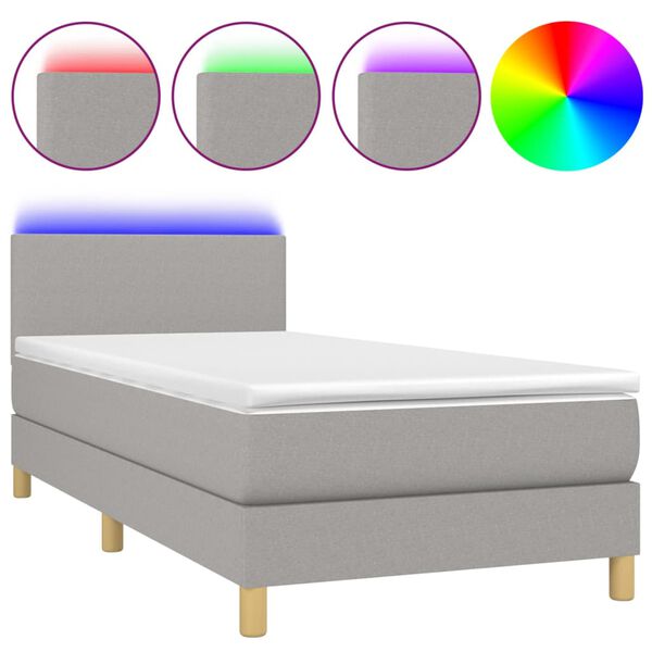 vidaXL Sommier &agrave; lattes de lit matelas LED Gris clair 100x200 cm Tissu