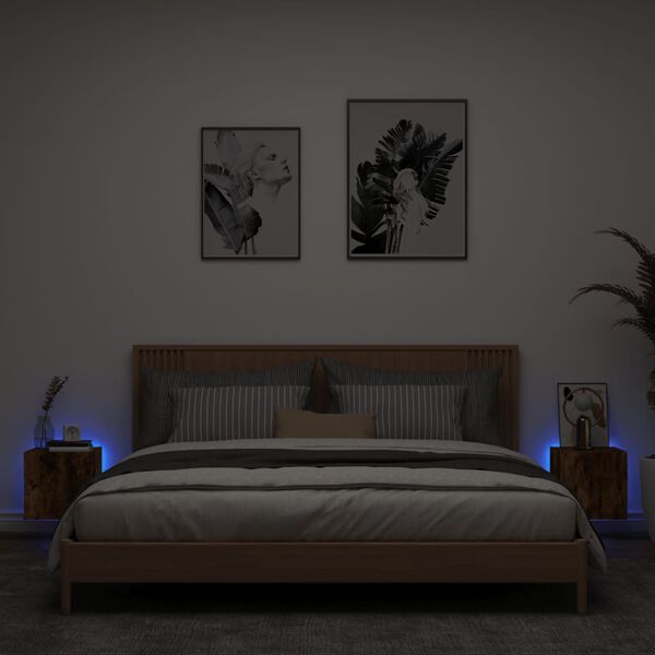 vidaXL Meubles TV muraux et lumi&egrave;res LED 2pcs ch&ecirc;ne fum&eacute; 30,5x35x30 cm