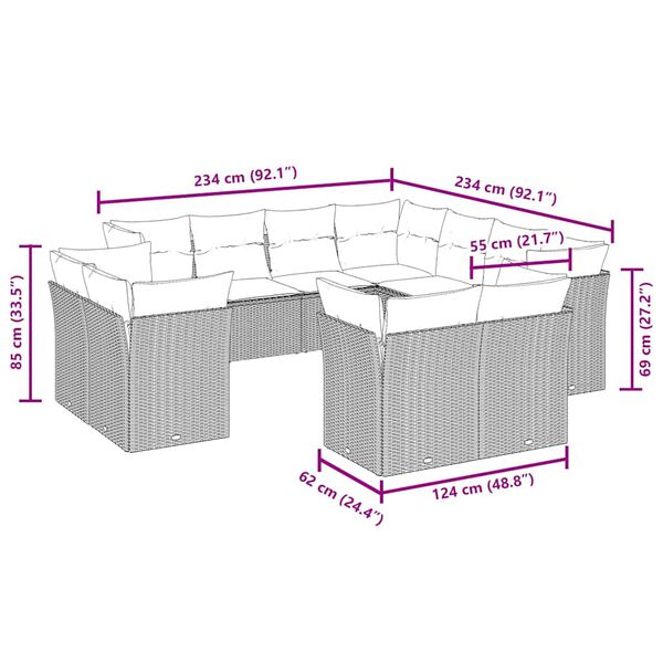 vidaXL Salon de jardin 11 pcs avec coussins noir résine tressée