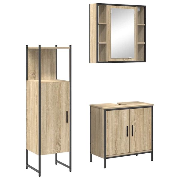 vidaXL Ensemble de mobilier de salle de bain avec &eacute;tag&egrave;re 3 pcs Marron