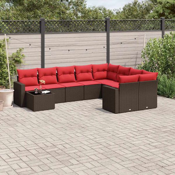 vidaXL Salon de jardin 10 pcs avec coussins marron r&eacute;sine tress&eacute;e