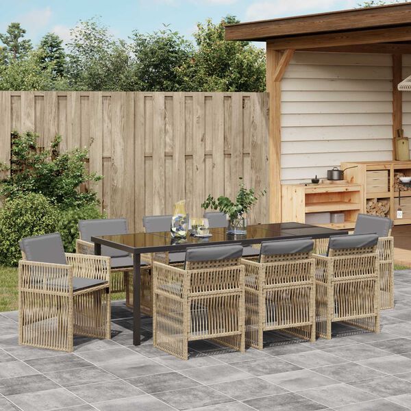 vidaXL Ensemble de salle &agrave; manger pour jardin 9 pcs Beige