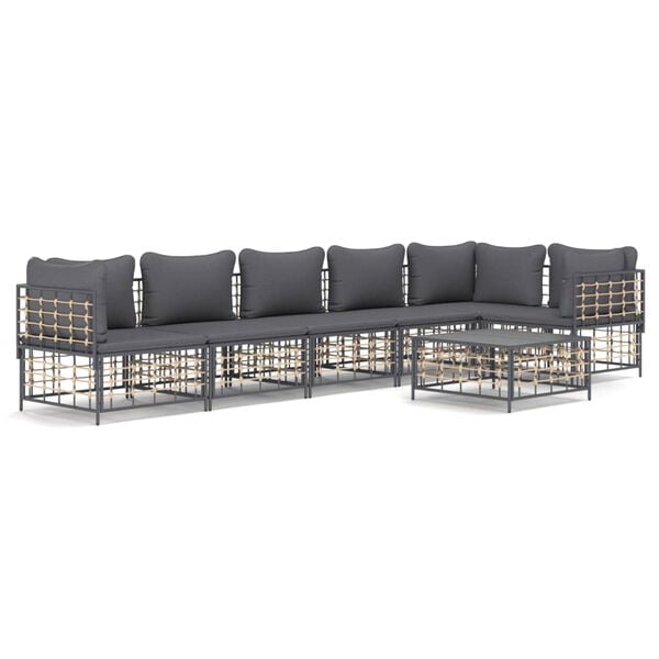 vidaXL Salon de jardin 7 pcs avec coussins anthracite résine tressée