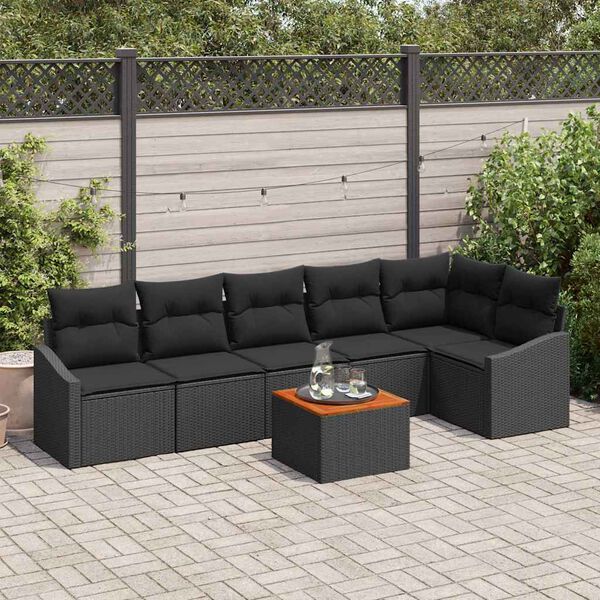 vidaXL Ensemble de canap&eacute; de jardin avec coussin 7 pcs Noir polyrotin