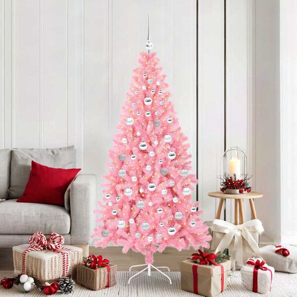 vidaXL Sapin de No&euml;l avec 300 LED avec support Rose 180 cm PVC
