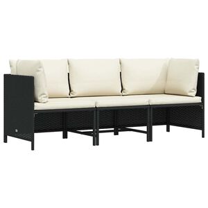 vidaXL Canap&eacute; de jardin &agrave; 3 places avec coussins Noir R&eacute;sine tress&eacute;e