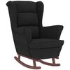 vidaXL Fauteuil à bascule à oreilles en velours noir bois massif