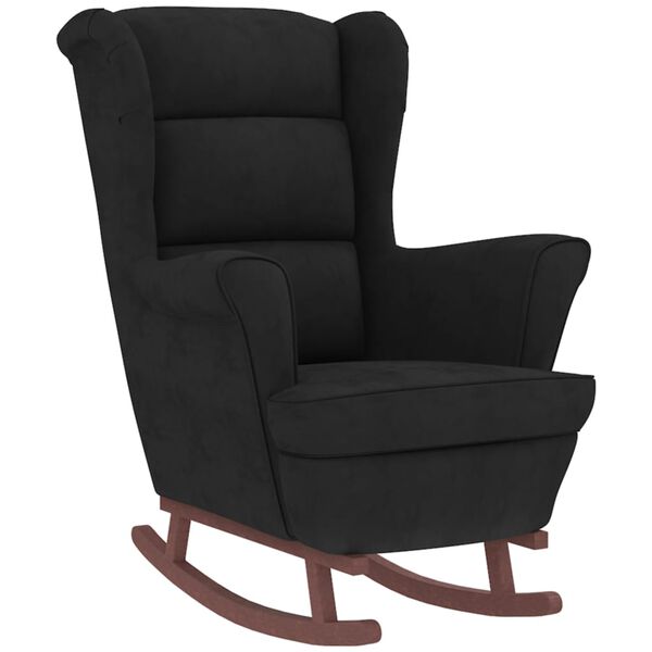 vidaXL Fauteuil à bascule à oreilles en velours noir bois massif