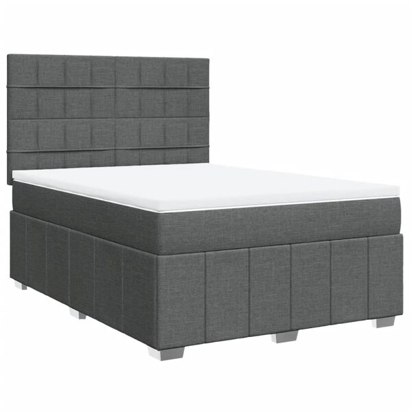 vidaXL Sommier &agrave; lattes de lit avec matelas Gris fonc&eacute; 140x200cm Tissu