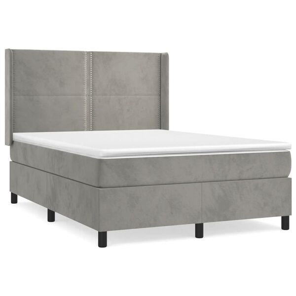 vidaXL Sommier &agrave; lattes de lit et matelas Gris clair 140x190cm Velours