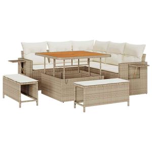 vidaXL Ensemble de canap&eacute; de jardin 8 pc Beige polyrotin