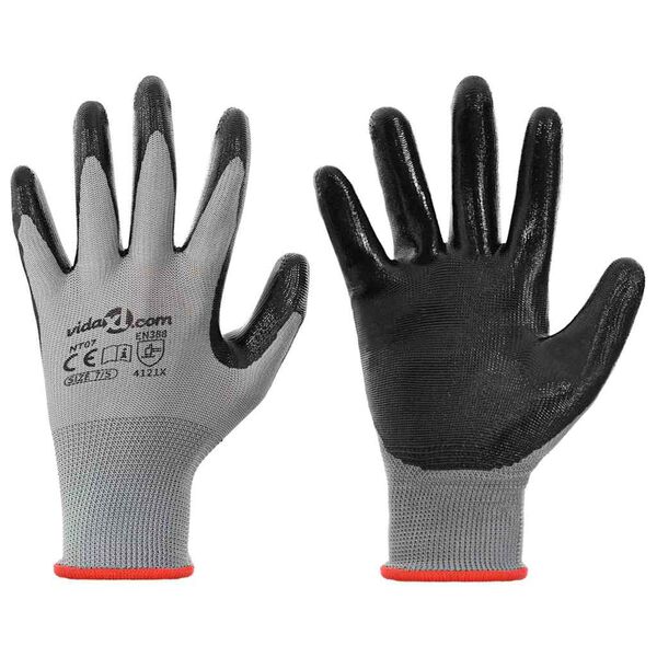 vidaXL Gants de Travail 24 pcs Gris et Noir 7 / S Polyester