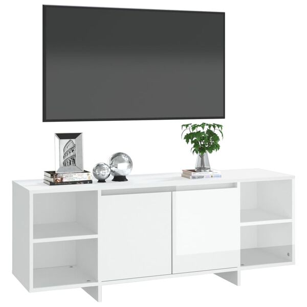 vidaXL Meuble TV blanc brillant 130x35x50 cm bois d'ing&eacute;nierie