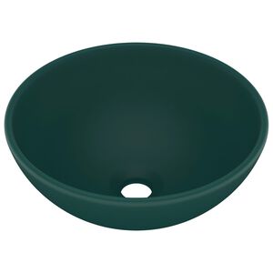 vidaXL Lavabo rond de salle de bain Vert fonc&eacute; mat 32,5x14cm C&eacute;ramique