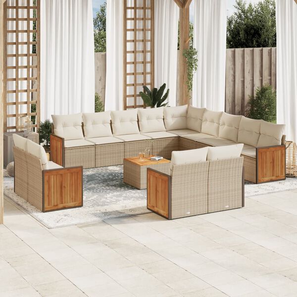 vidaXL Salon de jardin avec coussins 14 pcs beige résine tressée