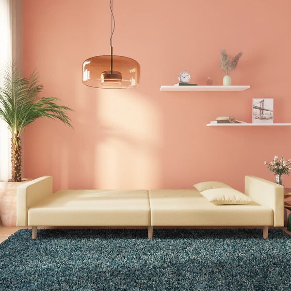 vidaXL Canap&eacute;-lit &agrave; 2 places avec deux oreillers cr&egrave;me tissu