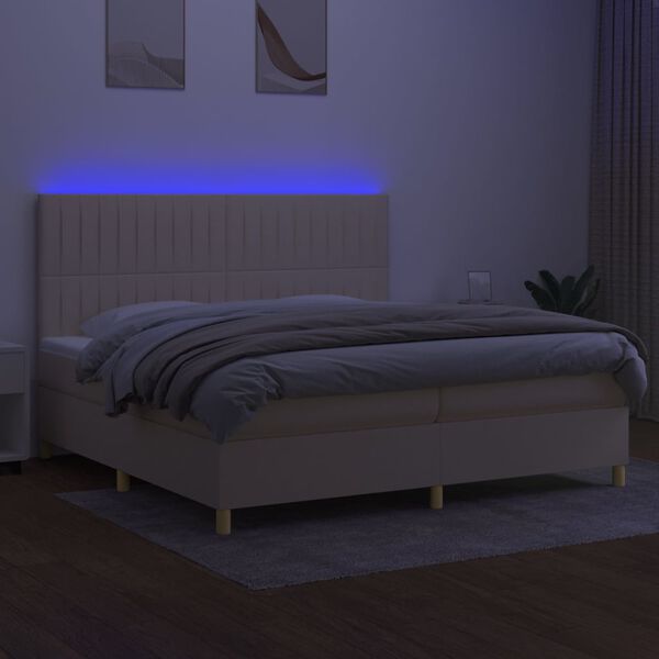 vidaXL Sommier &agrave; lattes de lit et matelas et LED Cr&egrave;me 200x200cm Tissu
