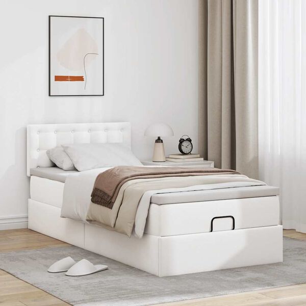 vidaXL Lit ottoman avec matelas blanc 80x200 cm similicuir