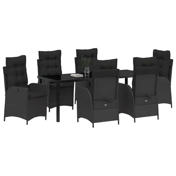 vidaXL Ensemble de salle &agrave; manger pour jardin 7 pcs Noir polyrotin