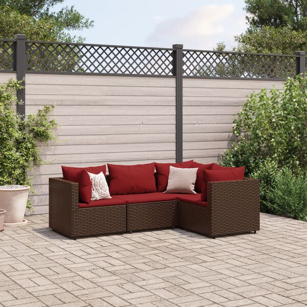 vidaXL Salon de jardin 4 pcs avec coussins Marron R&eacute;sine tress&eacute;e