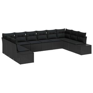 vidaXL Ensemble de canap&eacute; de jardin avec coussin 10 pcs Noir Polyrotin