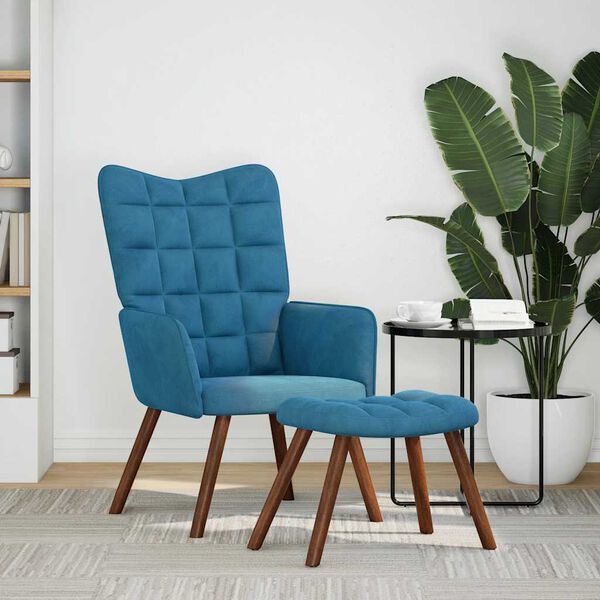vidaXL Chaise de relaxation avec tabouret Bleu Velours