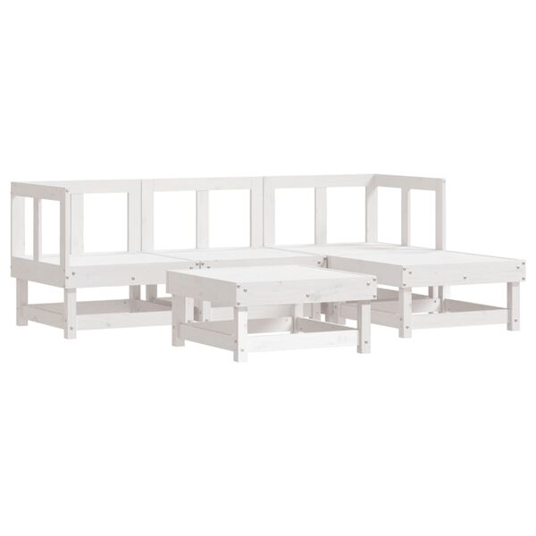 vidaXL Salon de jardin 5 pcs blanc bois massif de pin
