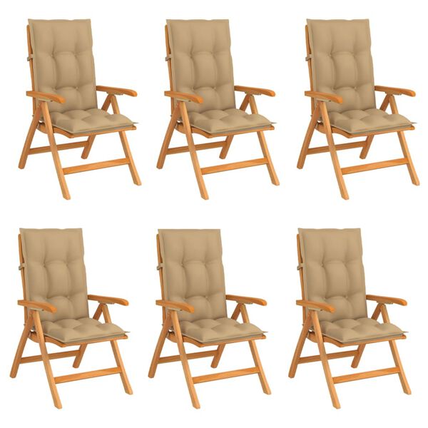 vidaXL Chaises inclinables de jardin et coussins lot de 6 Teck solide