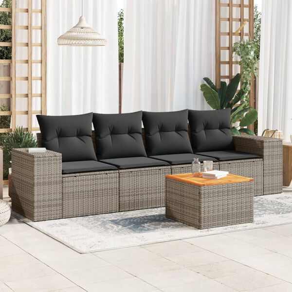 vidaXL Salon de jardin 5 pcs avec coussins gris résine tressée