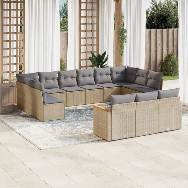 vidaXL Salon de jardin et coussins 13 pcs m&eacute;lange beige r&eacute;sine tress&eacute;e