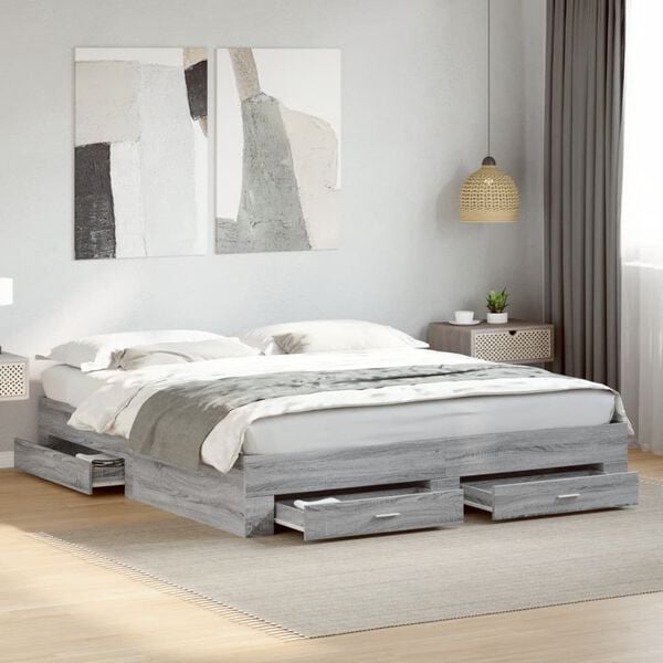 vidaXL Cadre de lit avec tiroirs sans matelas sonoma gris 200x200 cm